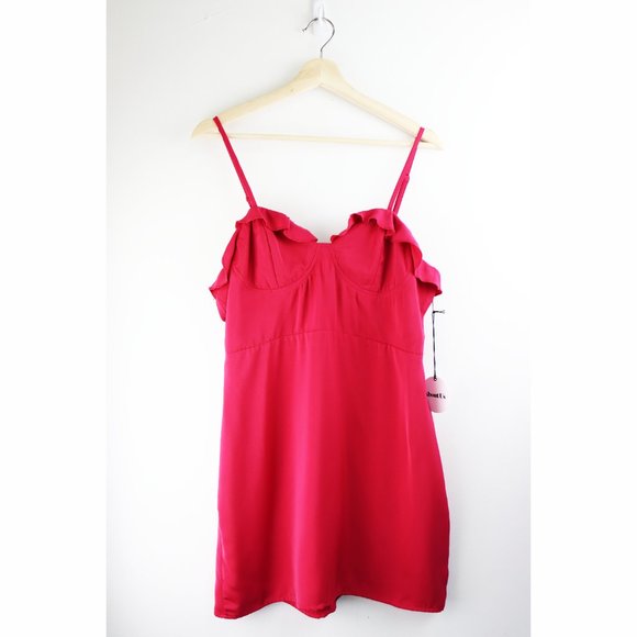 NWT About Us Irene Ruffle Dress Berry Pink Ruffle Trim Sweetheart Neckline Large - Picture 3 of 7
